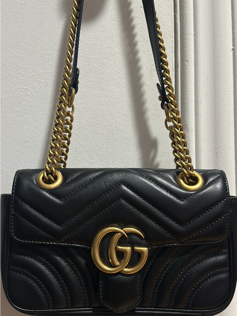 Gucci Black Quilted Shoulder Bag with Gold Double G Hardware